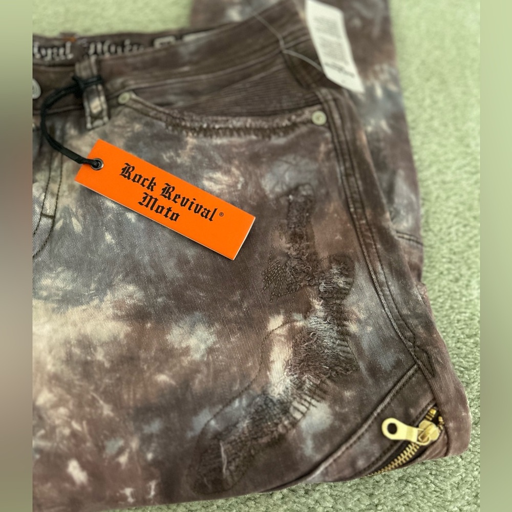 Rock Revival Moto Daviday Distressed Jeans size 36x32 - Picture 12 of 14